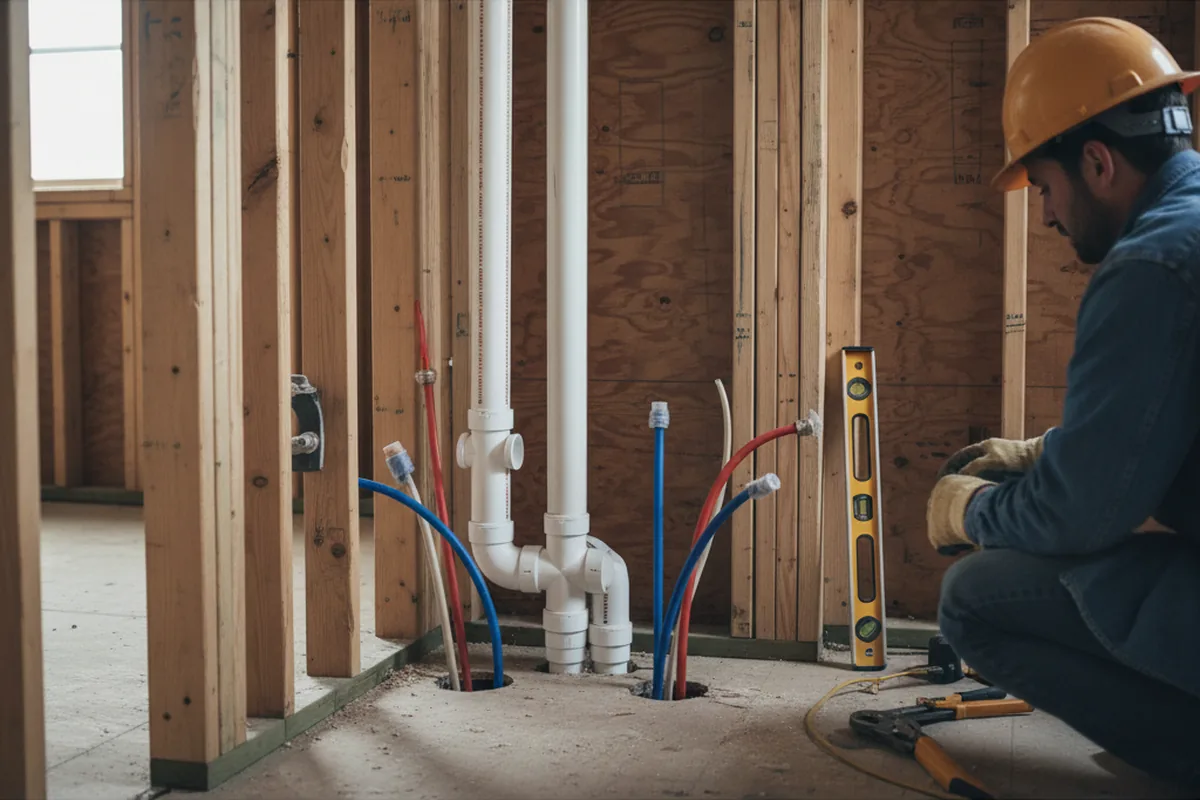 Drain and supply rough-in during Sump Pump Repair in Korbel