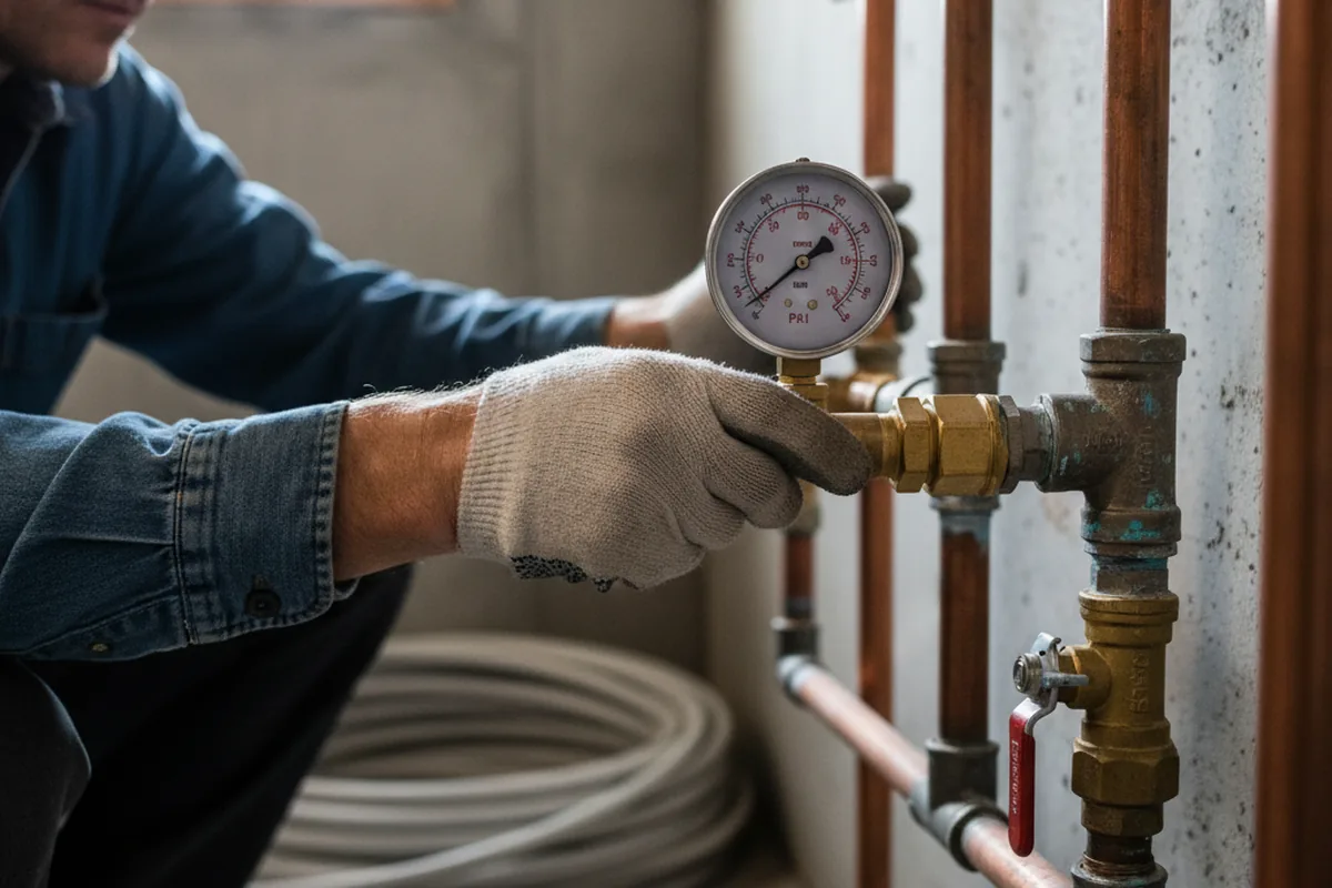 Pressure testing a repaired line during Water Line Repair in Korbel